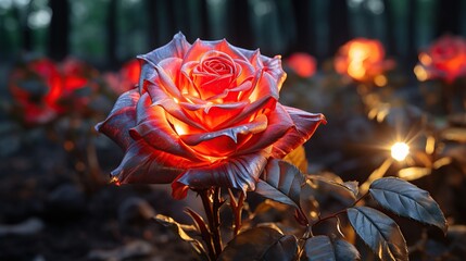 Beautiful rose flower in nature with a light in the middle Generative AI - obrazy, fototapety, plakaty