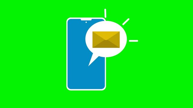 Animated text message or mail received on smartphone. Animation of incoming message notification on mobile phone