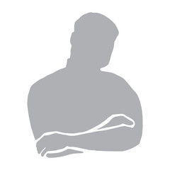 シニア男性シルエット　腕組みをして考え事をするピクトグラム　グレー