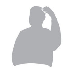 シニア男性シルエット　頭に手を当てるジェスチャーをするピクトグラム　グレー