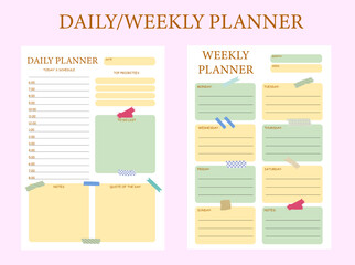 planners and to do list with home doodle decor illustrations. Template for agenda, schedule, planners, checklists, notebooks, cards and other stationery
