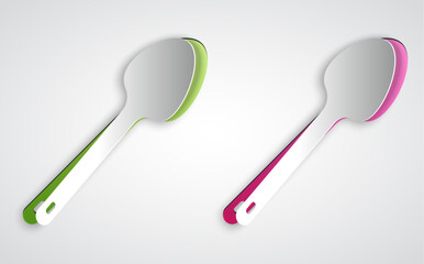 Paper cut Teaspoon icon isolated on grey background. Cooking utensil. Cutlery sign. Paper art style. Vector