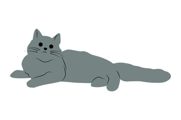 silhouette of a dark gray cat lies and looks