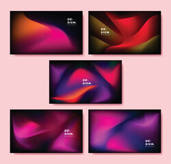 Colorful fluid gradient mesh background template copy space set. Dynamic colour gradation backdrop design for poster, banner, landing page, magazine, or cover.