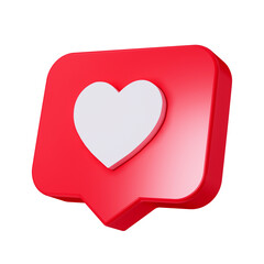 Heart in speech bubble icon isolated on a white background. Love like heart social media icon. Emoji, chat and Social Network. 3d rendering, 3d illustration