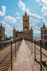 Fototapeta na wymiar Tourist route on roof of cathedral in Palermo Sicily