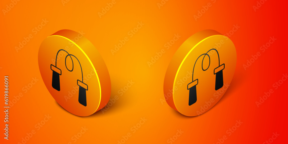 Canvas Prints Isometric Jump rope icon isolated on orange background. Skipping rope. Sport equipment. Orange circle button. Vector