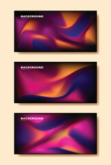 Colorful fluid gradient mesh background template copy space set. Dynamic colour gradation backdrop design for poster, banner, landing page, magazine, or cover.
