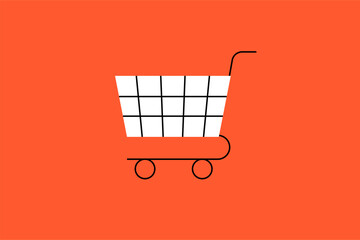 Vector shopping basket illustration in flat design style, geometric buy icon.