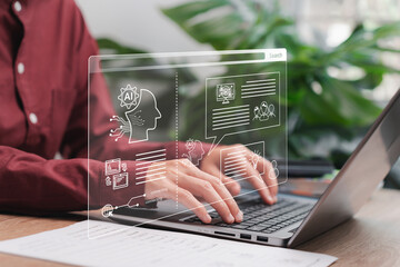 Education technology and AI Artificial Intelligence concept, Teacher women use the laptop smart...