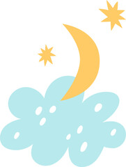 Moon crescent and cloud. Cute sweet dreams symbols