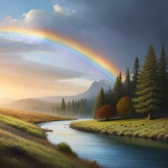 rainbow over lake generated Ai