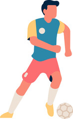 Moving man in kit with soccer ball. Sport athlete