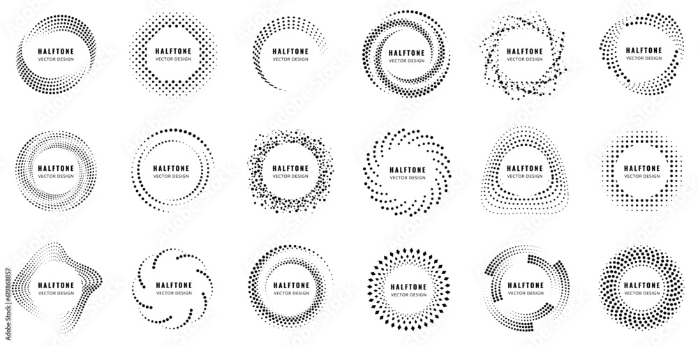 Wall mural Dotted circular logo. circular concentric dots. Halftone fabric design element for various purposes.