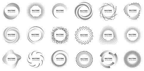 Dotted circular logo. circular concentric dots. Halftone fabric design element for various purposes.