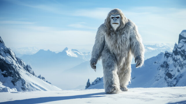 Yeti walking in snowy mountain