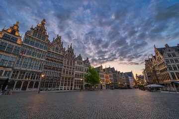 Foto op Aluminium Antwerp Belgium, city skyline sunrise at Grote Markt (Large Market) Square © Noppasinw