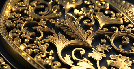 黄金の装飾品のアップ　模様　レリーフ