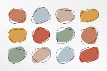 Abstract organic irregular shapes. Amoeba blob figures with line frame, doodle drops on transparent background. Vector set © Studio Cantath