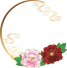 高級感のある牡丹のフレーム　ゴールド