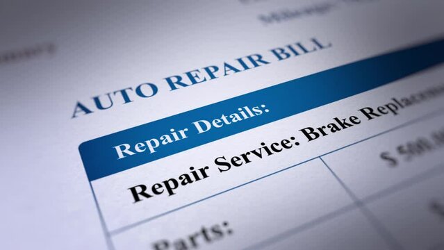 Animated Auto Repair Bill, Fictitious Data Created Exclusively for This Concept Footage
