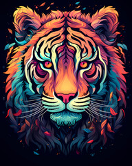 Illustration of a colorful tiger, artistic ornemental design in pop colors - Inspiring animals theme