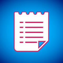 White Wish list template icon isolated on blue background. Vector