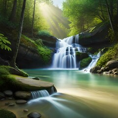 waterfall in the forest generated Ai