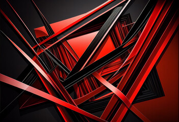 Abstract image of intersecting black and red lines. AI Generated