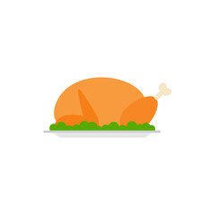 roasted chicken or turkey flat design vector illustration. grilled chicken icon