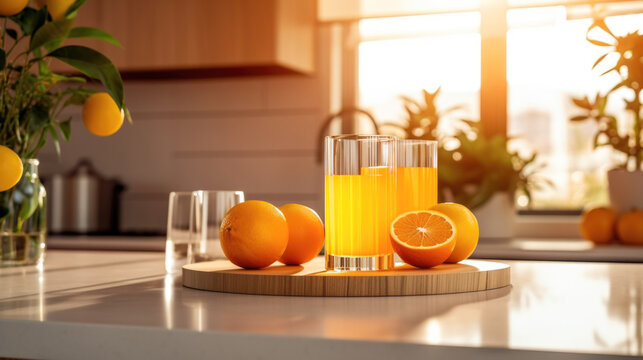 An enticing composition of a glass of orange juice next to a bowl of citrus slices and zest, highlighting the versatility of oranges and the numerous ways they can be enjoyed. AI generated