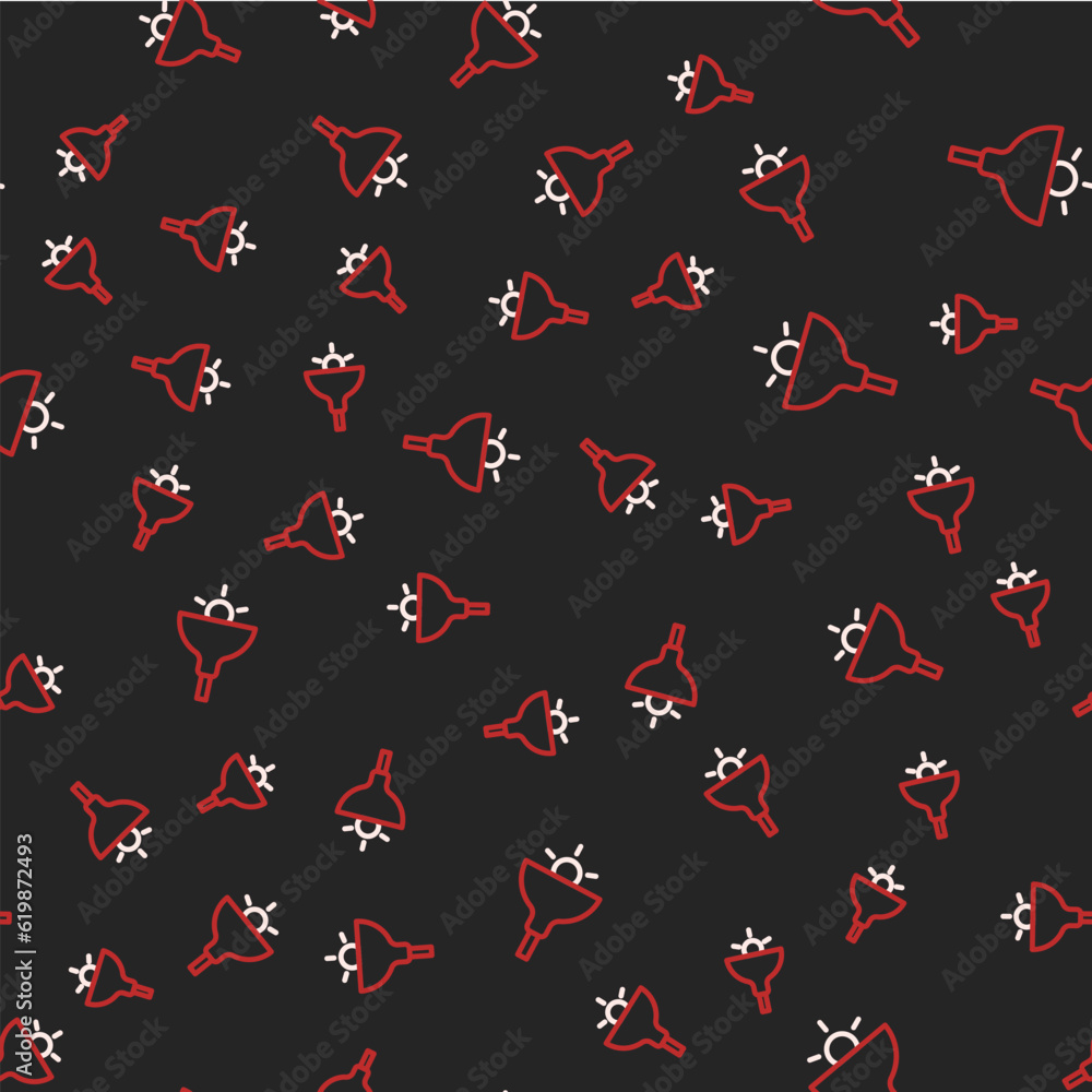 Poster line lamp hanging icon isolated seamless pattern on black background. ceiling lamp light bulb. vecto