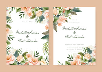 Fototapeta premium Gold rose floral flower elegant wedding invitation watercolor
