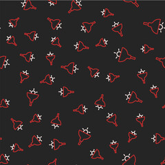 Line Lamp hanging icon isolated seamless pattern on black background. Ceiling lamp light bulb. Vector