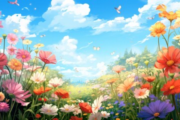 Fototapeta na wymiar Illustration of flower meadow in spring