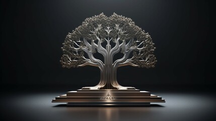 metal tree logo walhalla emblem silver oak tree.Generative AI - obrazy, fototapety, plakaty