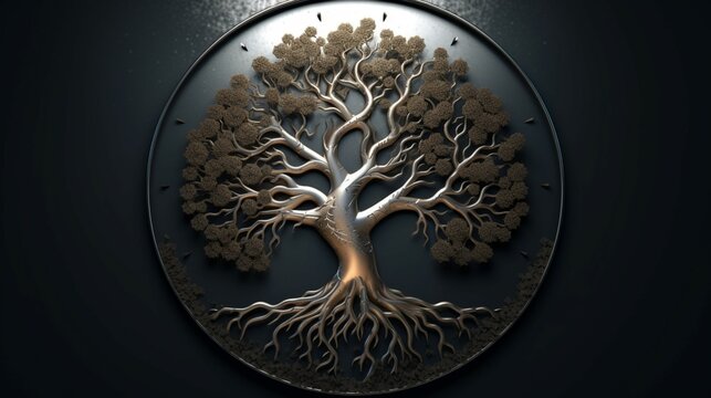 metal tree logo walhalla emblem silver oak tree.Generative AI
