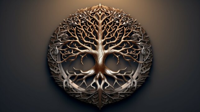 metal tree logo walhalla emblem silver oak tree.Generative AI