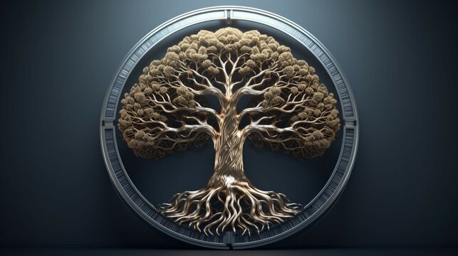 metal tree logo walhalla emblem silver oak tree.Generative AI