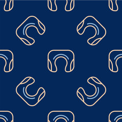 Line Travel neck pillow icon isolated seamless pattern on blue background. Pillow U-shaped. Vector