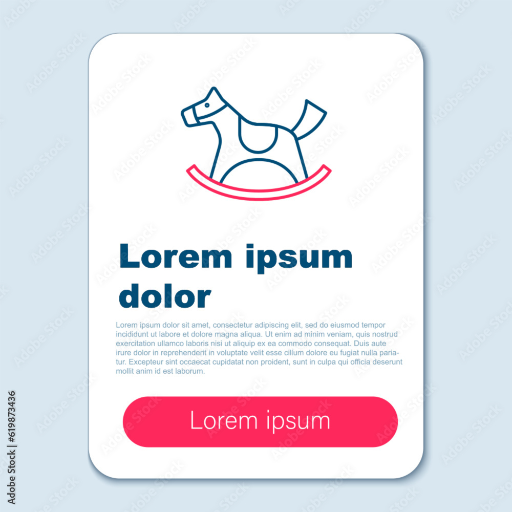 Poster line wooden horse in saddle swing for little children icon isolated on grey background. colorful out