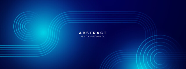 Abstract blue glowing geometric lines on dark blue background. Modern shiny blue hexagon lines pattern. Geometric stripe line art design. Technology futuristic concept. Vector illustration