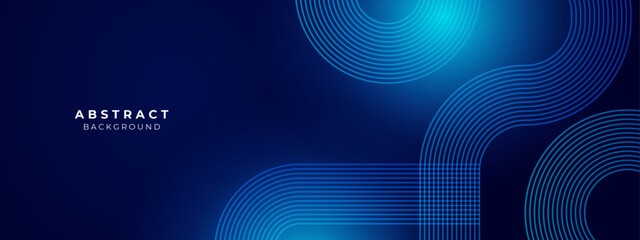 Abstract blue glowing geometric lines on dark blue background. Modern shiny blue hexagon lines pattern. Geometric stripe line art design. Technology futuristic concept. Vector illustration