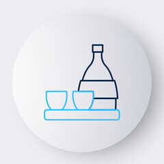 Line Bottle of sake, small cup of sake icon isolated on white background. Colorful outline concept. Vector