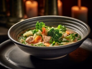 Zuppa Pavese, capturing the delicate balance of flavors and colors, highlighting the fresh parsley garnish