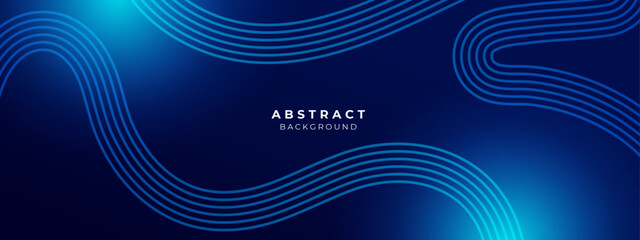 Abstract shiny geometric lines on blue background. Glowing blue diagonal rounded lines pattern. Modern banner template design with space for your text. Vector illustration