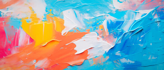 Closeup of abstract colorful multicolored art painting, with rough oil brushstroke, pallet knife paint on canvas