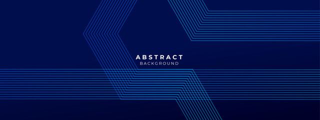 Dark blue abstract background with glowing geometric lines. Modern shiny blue diagonal rounded lines pattern. Futuristic technology concept. Suit for cover, poster, presentation, banner, website