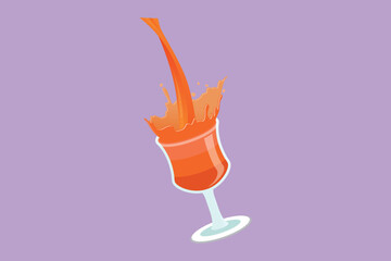 Graphic flat design drawing of close up pouring purified fresh drink water into glass. Pouring water logo, icon, symbol. Pouring fresh clean drinking water to glass. Cartoon style vector illustration