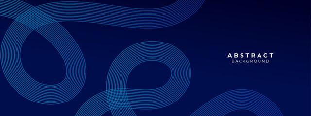 Abstract blue glowing geometric lines on dark blue background. Modern shiny blue diagonal rounded lines pattern. Futuristic technology concept. Vector illustration